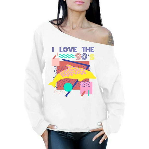 Awkward Styles I Love 90's Sweatshirt 1990's Themed Party Off Shoulder Tops for Women