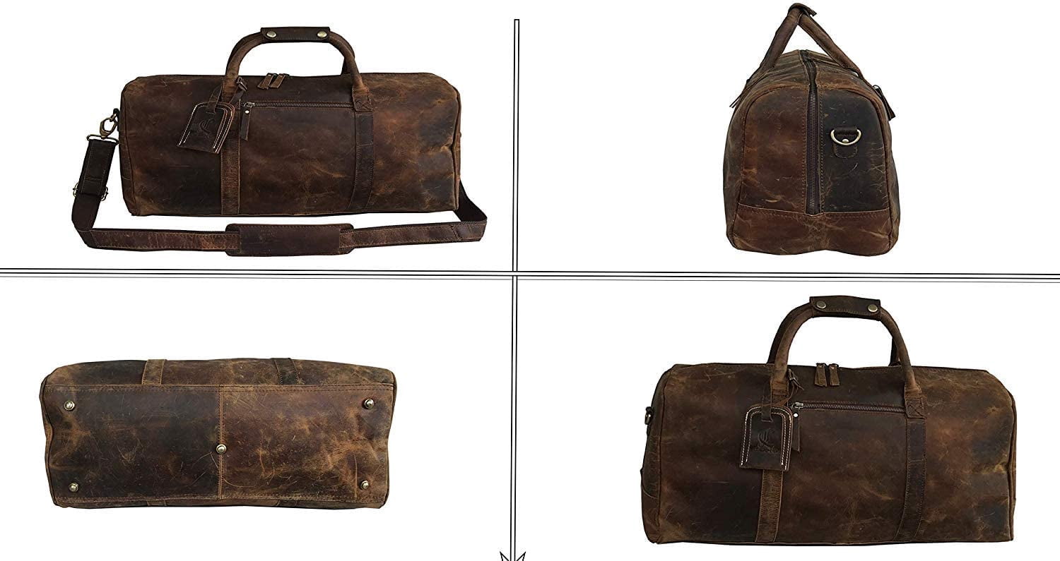 24 Inch Brown Leather Duffel Bags for Men and Women Full Grain Leather Travel Overnight Weekend Leather Bags