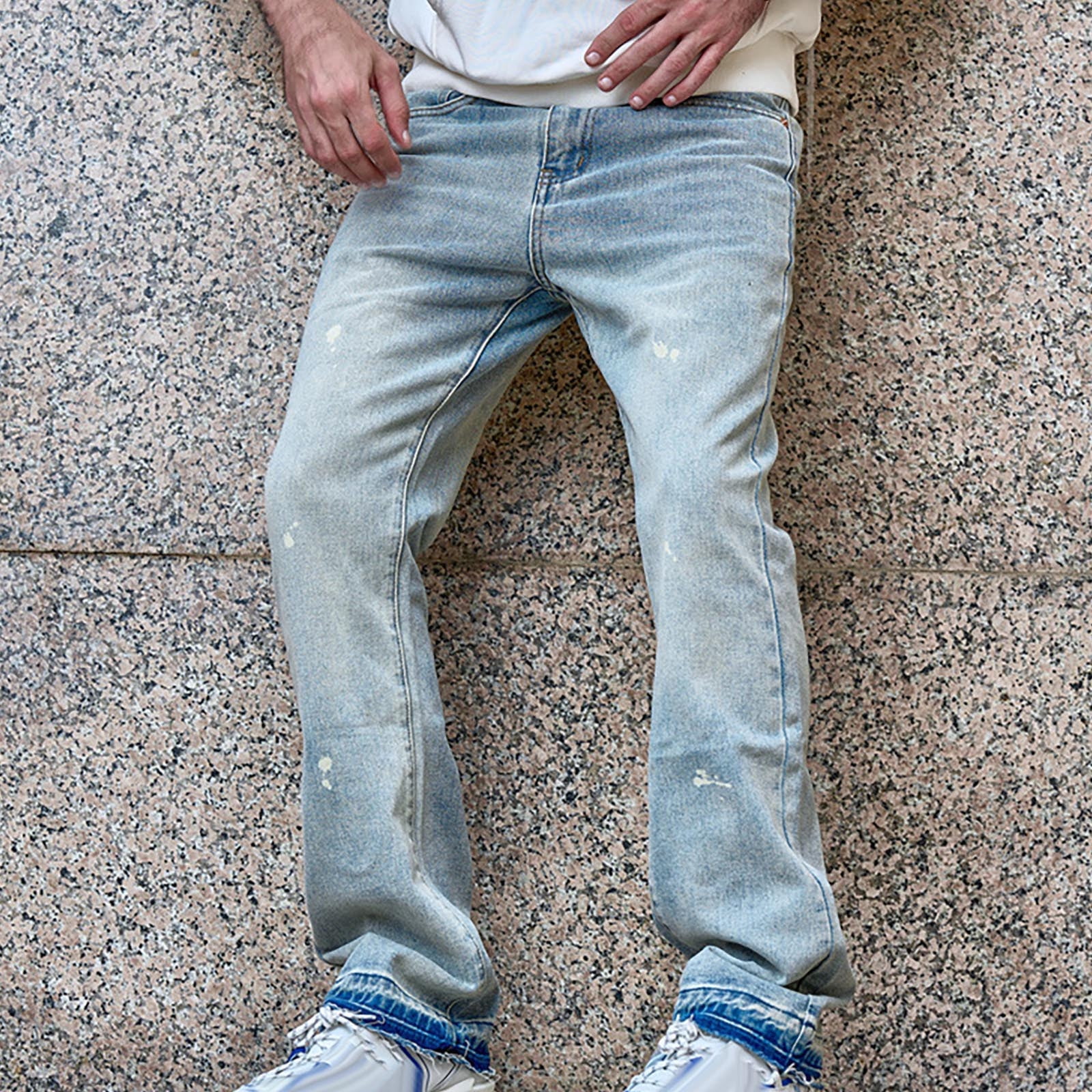 Men Loose Straight Leg Jeans Vintage Washed Denim Pants Hip Hop Streetwear