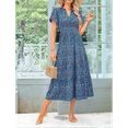 thumbnail image 7 of Summer Maxi Dresses for Women 2025 Casual V Neck Puff Short Sleeve Smocked Flowy Beach Boho Long Floral Dress Blue L, 7 of 7