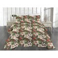 thumbnail image 2 of Ambesonne Nature Quilted Coverlet 3 Pcs, Flowers Berries Birds Print, Queen Size, Dark Coral Reseda Green, 2 of 4