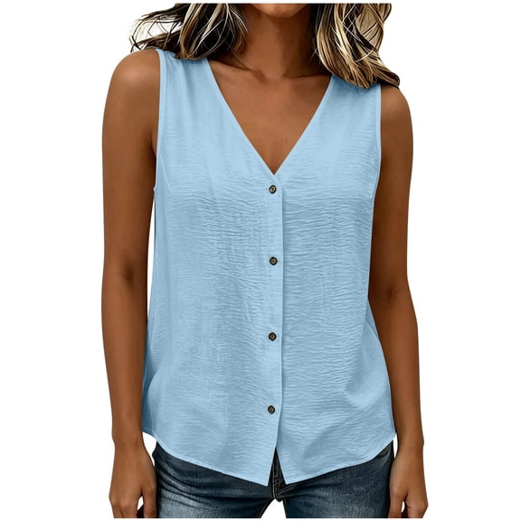 Perfectbot Women’s V-Neck Sleeveless Button-Down Tank Top – Lightweight Flowy Summer Blouse for Beach & Casual Wear