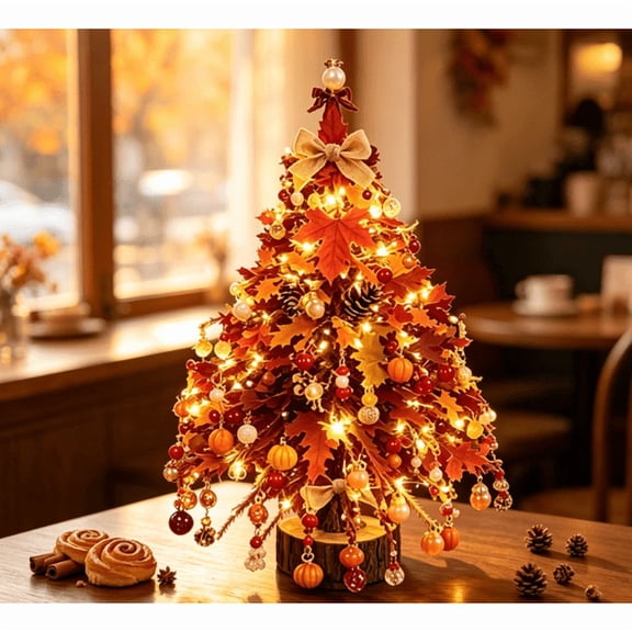 DIY Beaded Christmas Tree Kit, 3D Mini Tabletop Christmas Tree Craft Set, Beaded Holiday Centerpiece Decor for Home, Party Decoration and Creative DIY Gifts for Adults,Autumn Gold/Red