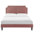 thumbnail image 5 of Platform Bed Frame, Rivet Nailhead, King Size, Pink, Velvet, Mid Century Bedroom, Modern Contemporary Boutique HB35472, 5 of 12