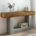 thumbnail image 2 of Hommoo 63" Wooden Console Table, Farmhouse 2-Tier Sofa Table, Entryway Table Hallway Table, Brown & Gray, 2 of 6
