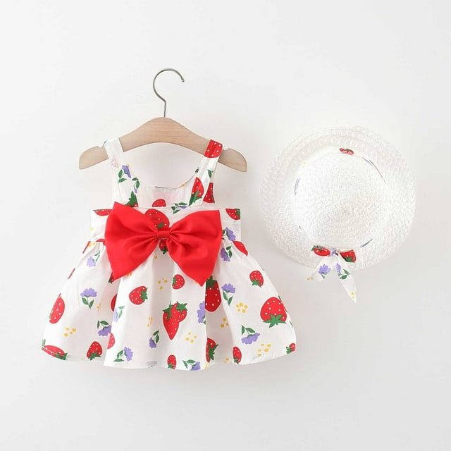 Robe Sans Manches pour Fillette, Robe Tutu pour Bébé, Robe d'Été pour Fille avec Chapeaux, Deux Pièces, Robe de 1er Anniversaire, 3-4 Ans