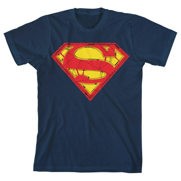 Superman Stitched Logo Youth Boys Navy T-Shirt-XL