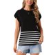 thumbnail image 1 of INSPIRE CHIC Suéter sin mangas de cuello redondo a rayas para mujeres, chaleco casual de manga corta, pulóver de punto acanalado, tops de tanque M negros, 1 of 6