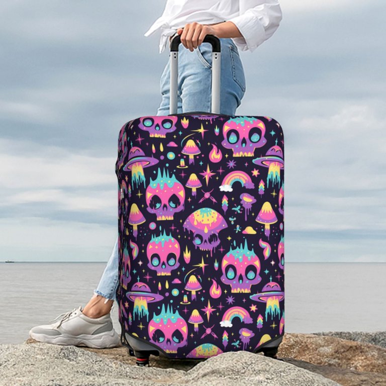 Fotbe cartoon Skull rainbow space Luggage Cover Protector