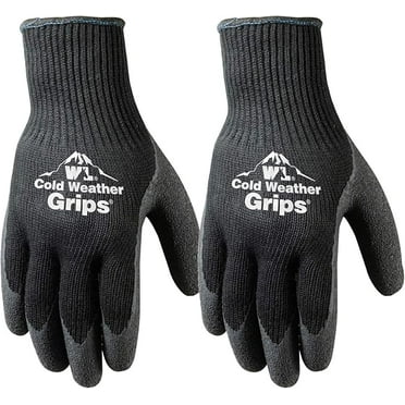 Wells Lamont Men's Cold Weather Latex Grip Work Gloves, Black, X-Large, 2 Pack