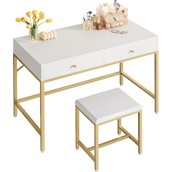 This 35.4-inch white and gold desk can be used as a small computer desk, home office desk, or study desk.