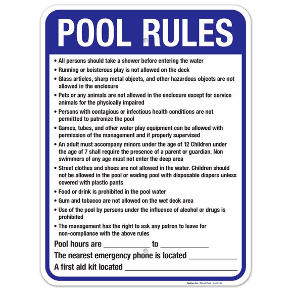 Arkansas Pool Rules Sign, Complies With State Of Arkansas Pool Safety Code, 18x24 Aluminum