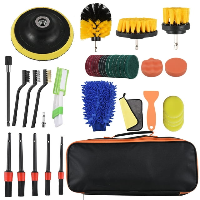 40 Pcs Brosses de Perceuse Accessoires Kit de Brosse de Détail pour Voiture Extérieur et Intérieur Comprend Tampons à Récurer Tampons Éponge Gant de Lavage Brosse d'Aération Tige d'Extension Ensemble de Nettoyage Ménager pour Voiture 40 Pcs