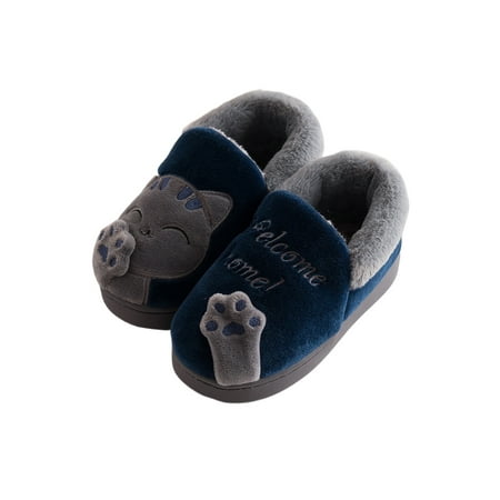 

Ymiytan Girls Breathable Home Winter Shoes Casual Plush Lining Indoor Slipper Kids Bedroom Anti-Slip Slippers Dark Blue 11.5C