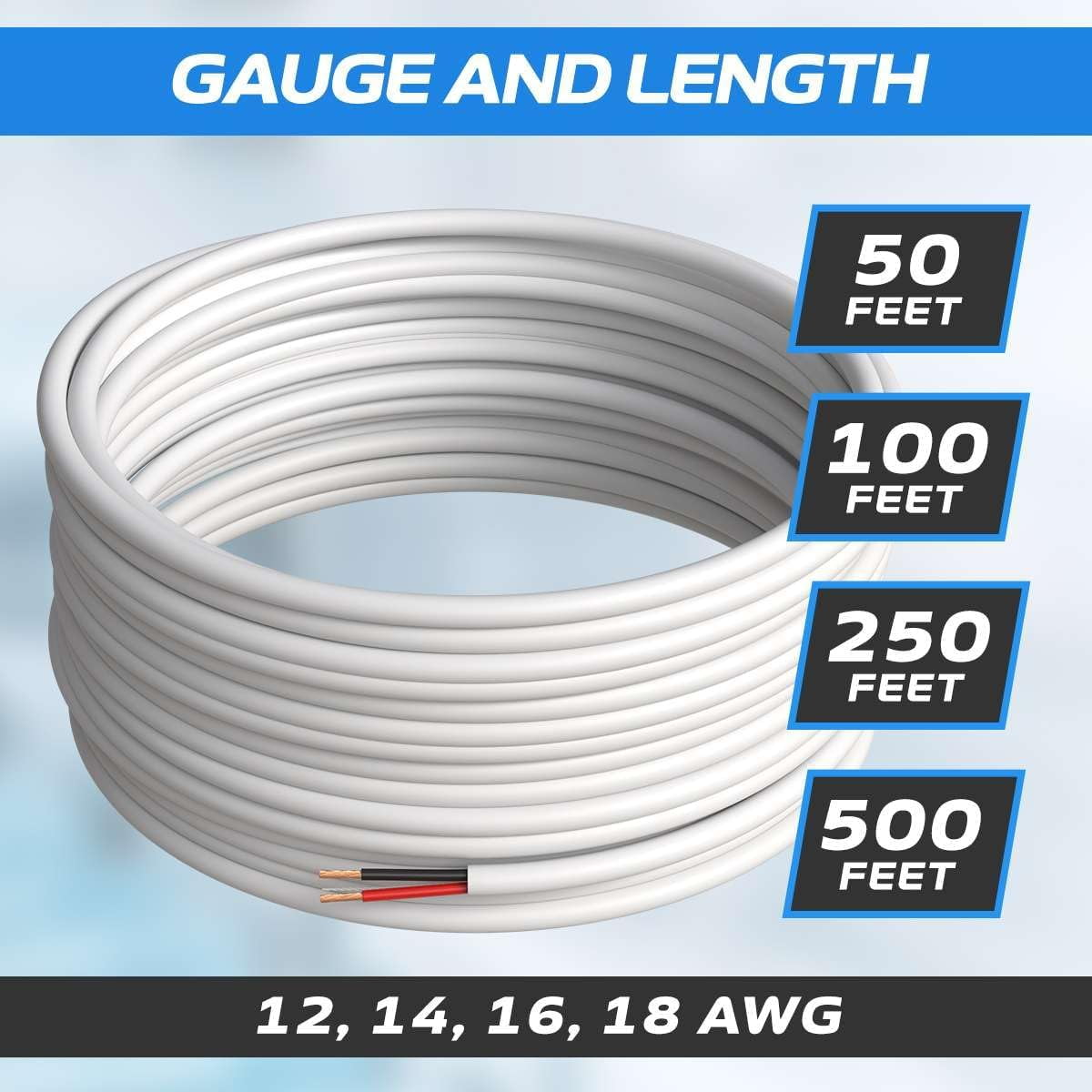 Cables Direct Online 100ft 14/2 Speaker Wire – CL2 Rated Copper Clad Aluminum CCA Cable for In-Wall Audio Installation – Easy Pull Box
