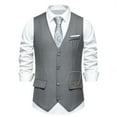 thumbnail image 2 of VBTAPA Mens Slim Fit Suit Vest Chain Design Waistcoat with 3 Pockets for Business Formal Wedding Prom Casual Tuxedo Wear Gray S, 2 of 8