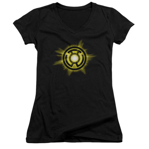 Green Lantern Yellow Glow Junior Women's V-Neck T-Shirt Black