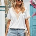thumbnail image 4 of TIHLMK Womens Shirts White Fashion Women's Summer V-Neck Lace Patchwork Short Sleeve Top Blouse Gift for Womens Tops, 4 of 7