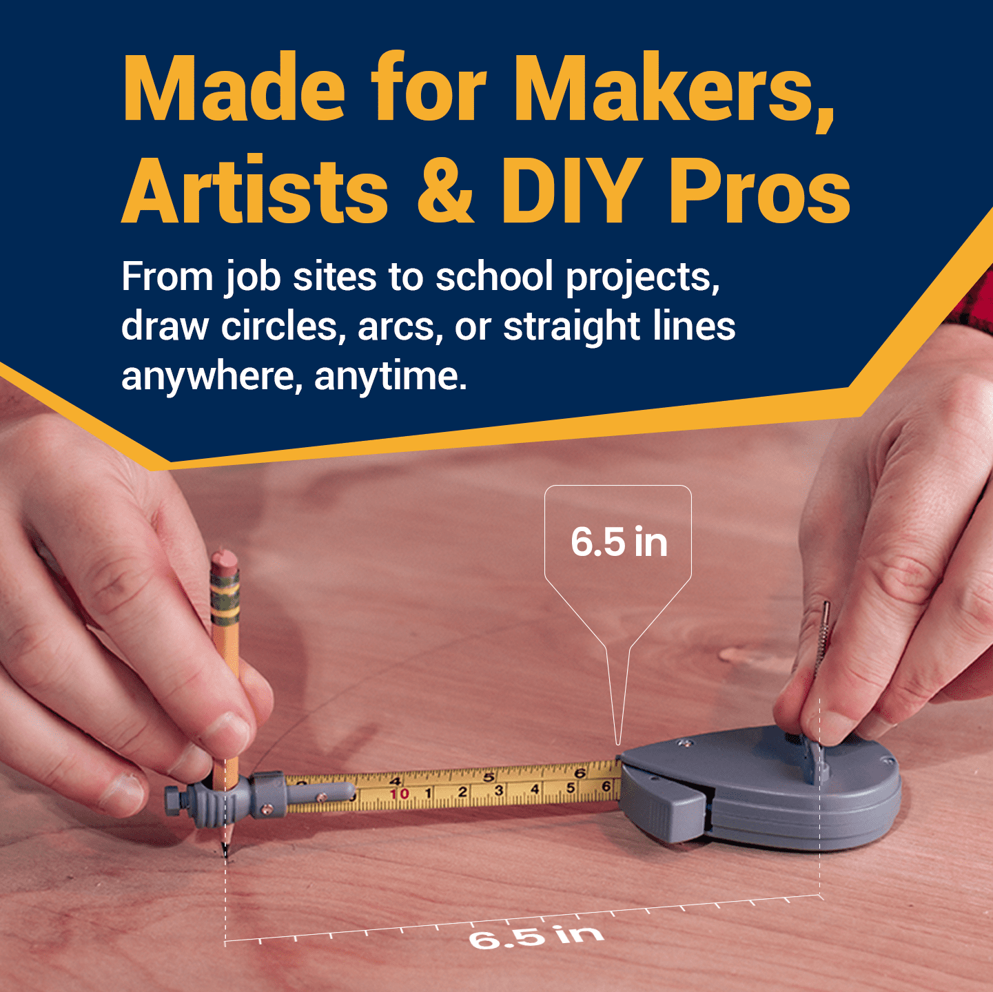 RockSteel Rotating Tape Measure & Circle Drawing Tool, Beam Compass Alternative for Woodworking, Drafting, & Large Arcs