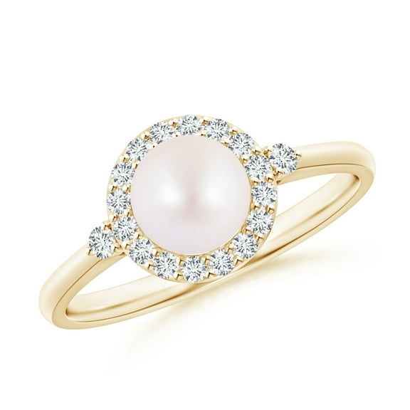 ANGARA Japanese Akoya Cultured Pearl Halo Engagement Ring in 14K Yellow Gold for Women | June Birthstone, Birthday, Anniversary, Jewelry Gift for Women | Pearl Ring