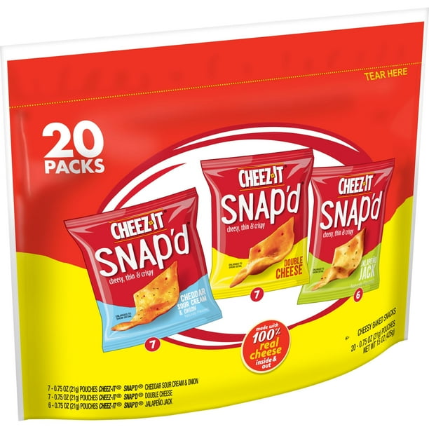 CheezIt Snap'd Variety Pack Cheese Cracker Chips, 15 oz, 20 Count
