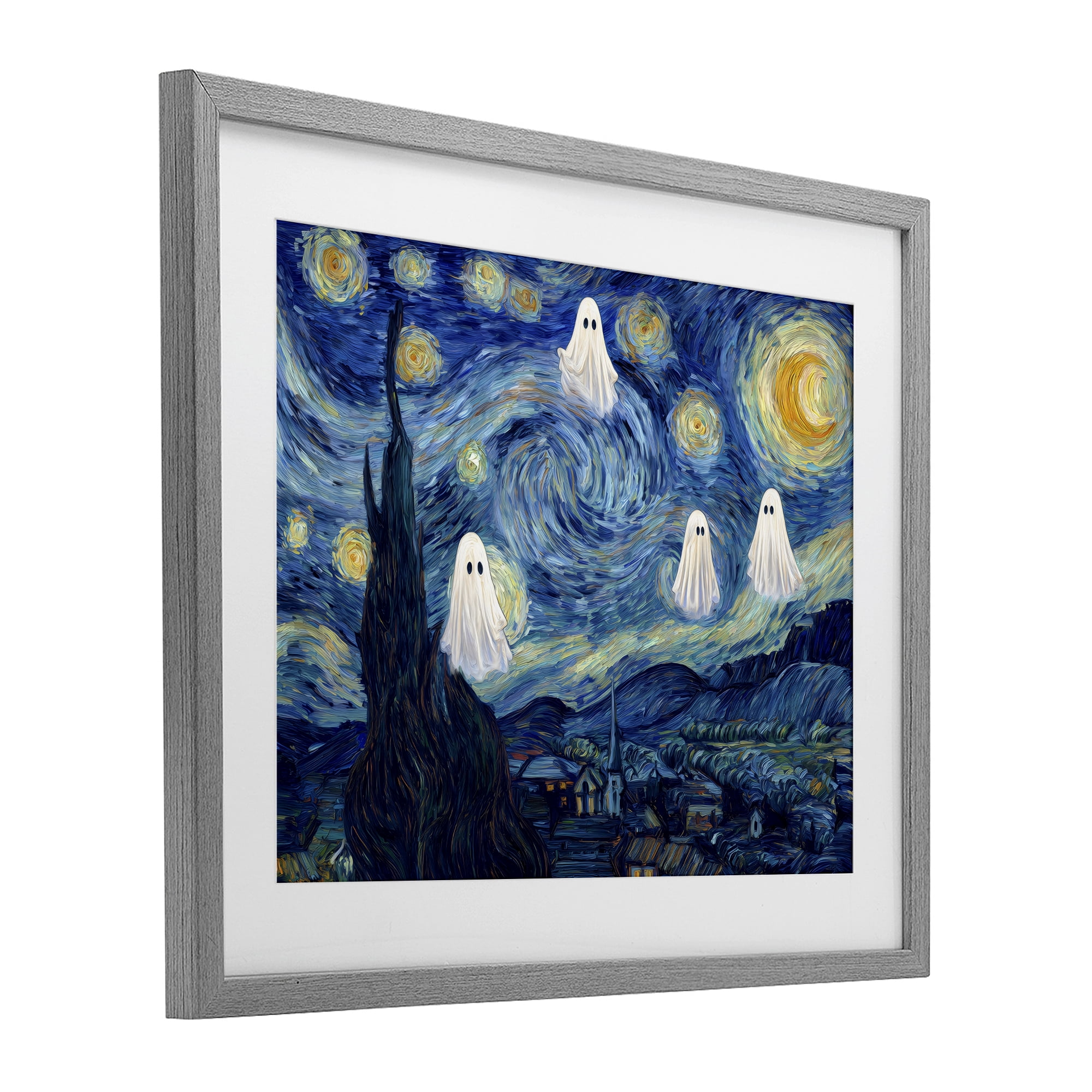 Classic Night Ghosties Gray Framed Print Under Glass, design by Arlington Prints