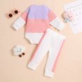 thumbnail image 4 of Huowey Toddler Baby Boys Girls Outfits Long Sleeve Patchwork Ribbed Thicken Warm Romper Bodysuit and Pants Outfits, 4 of 7
