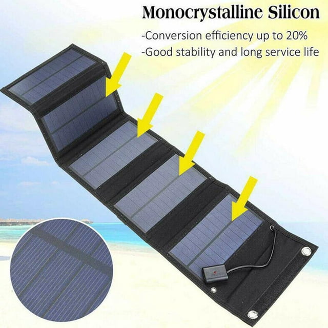 Cargador solar portátil Panel solar impermeable - Para recargar dispositivos USB - iPhone Android GoPro, etc.
