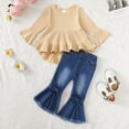 thumbnail image 2 of 18 Months Baby Girls Clothes 24 Months Girls 2PCS Fall Winter Denim Outfits Set Toddler Girls Long Sleeve Irregular Top Denim Pants Set Apricot, 2 of 8