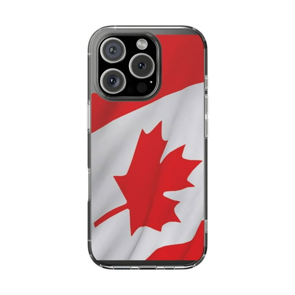 Clear Hybrid Shockproof Case for Apple iPhone 16 PRO - Canadian Flag with Red Maple Leaf