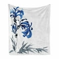 thumbnail image 1 of Oriental Soft Flannel Fleece Throw Blanket, Watercolors Eastern Floral Motif Brushstroke Effect Hand Drawn Work of Art Image, Cozy Plush for Indoor and Outdoor Use, 70" x 90", Blue Grey, by Ambesonne, 1 of 6