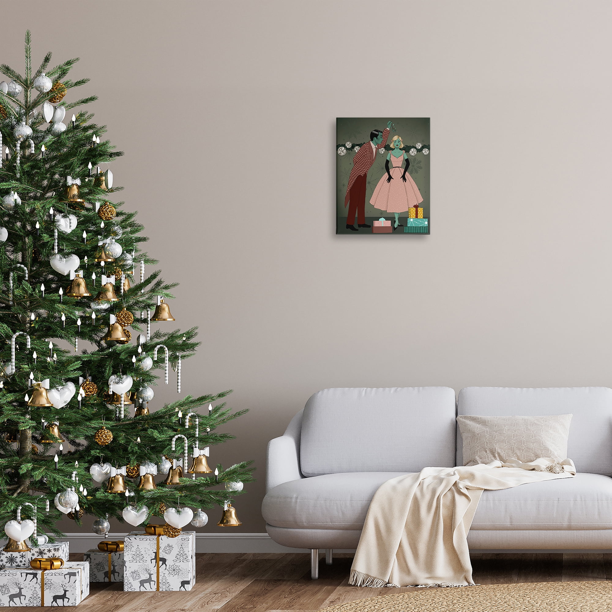 Stupell Industries Romantic Christmas Kiss Holiday Painting Gallery Wrapped Canvas Art Print Wall Art, 16 x 20