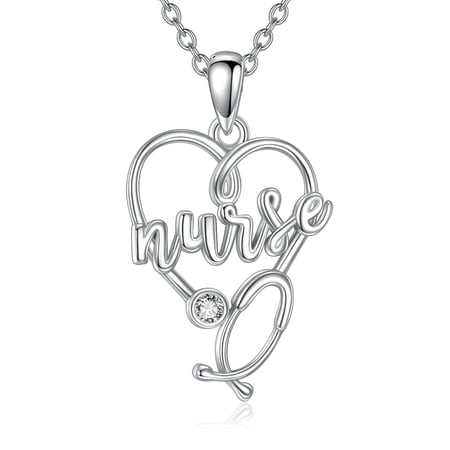 YAFEINI Nurse Necklace for Women 925 Sterling Silver Stethoscope Pendant Necklaces for Doctor Nurse Medicine Pendant Jewelry Graduation Gift for Medical Student