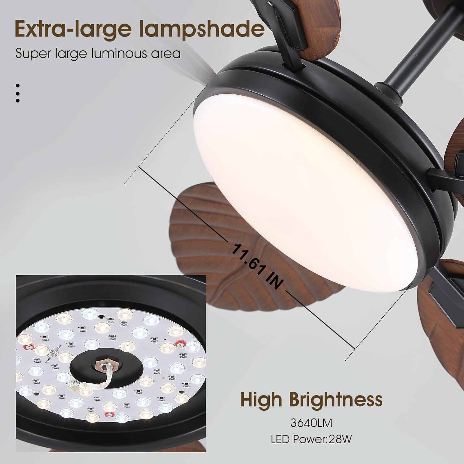 PHORUS 52" Brown Tropical Ceiling Fan with LED Light, Remote & App Control, Quiet Reversible DC Motor, 6 Speeds, Dimmable 3-Color Lighting – Indoor & Covered Outdoor