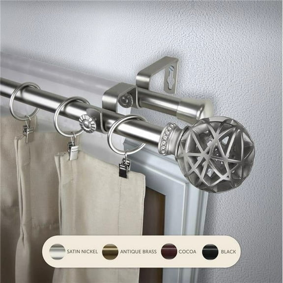 Central Design 4788-485 0.8125 in. Arabella Double Curtain Rod with 48 to 84 in. Extension, Satin Nickel