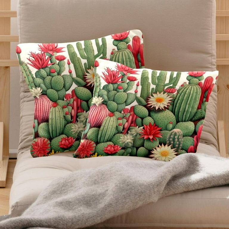 Flowering Green Cactus 2PCS Throw Cushion Covers Soft Velvet