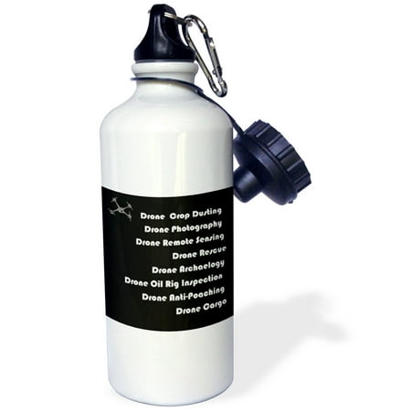 - 3dRose Black and White Drone with Different types of drones, Sports Water Bottle, 21oz