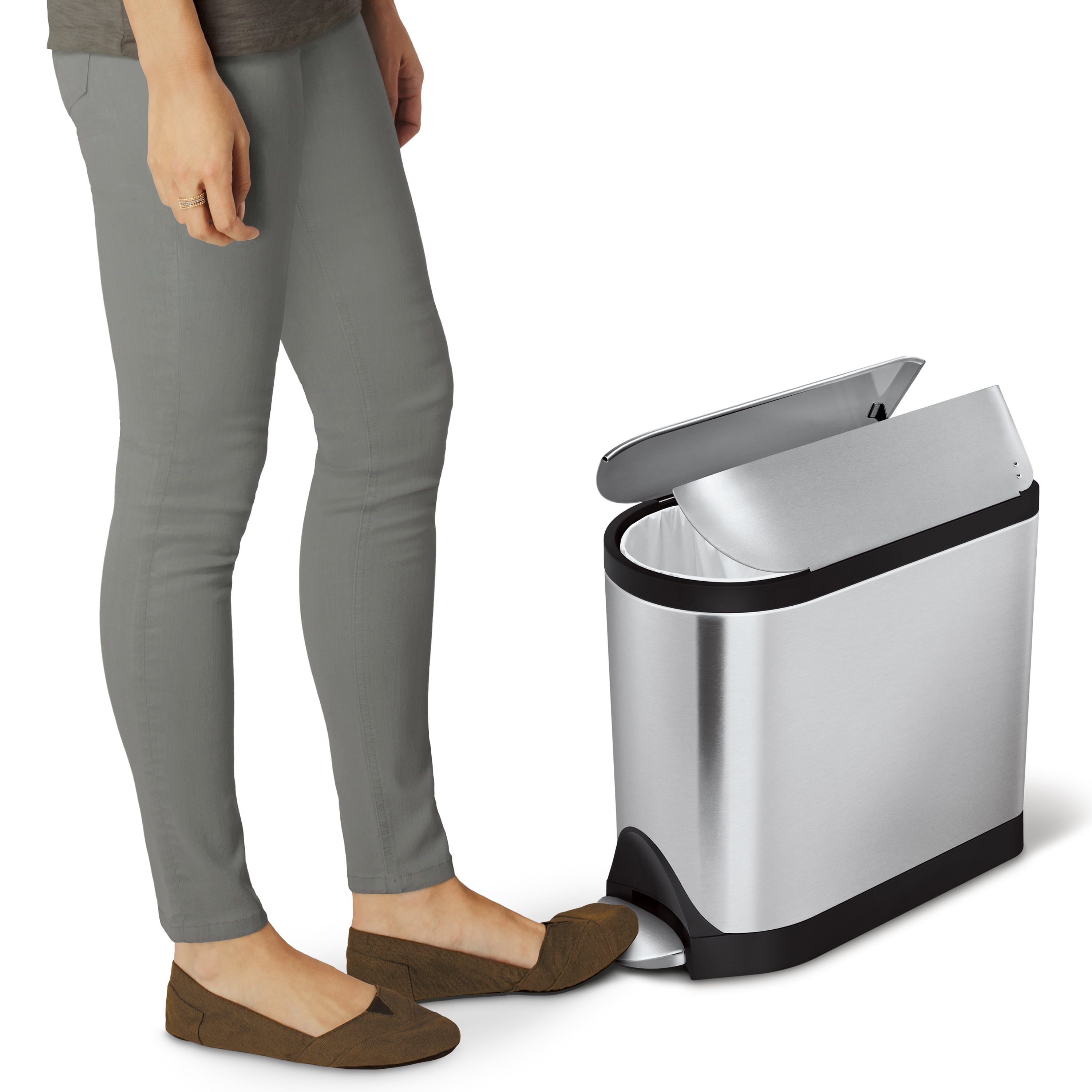 simplehuman CW2042 2.6 Gallon / 10 Liter White Stainless Steel Rectangular  Butterfly Step-On Trash Can