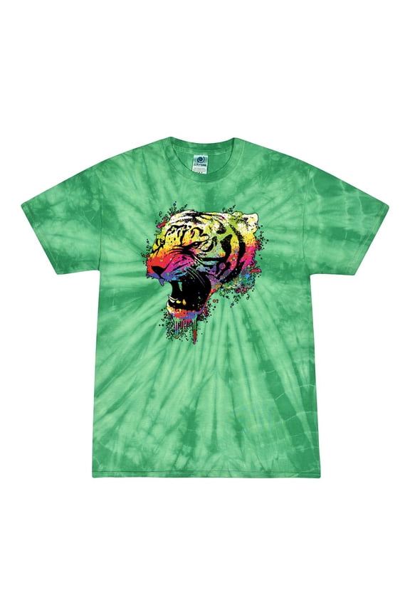 , Technicolor Colorful Tiger Roaring, Animal Lover, Tie-Dye Tees, Spiral Kelly, Small