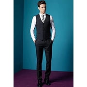 Wehilion Men's Suits 2 Pieces Wedding Suits Vest+Pants Tuxedos Set V-Neck Slim Fit Casual Waistcoat Suit Black
