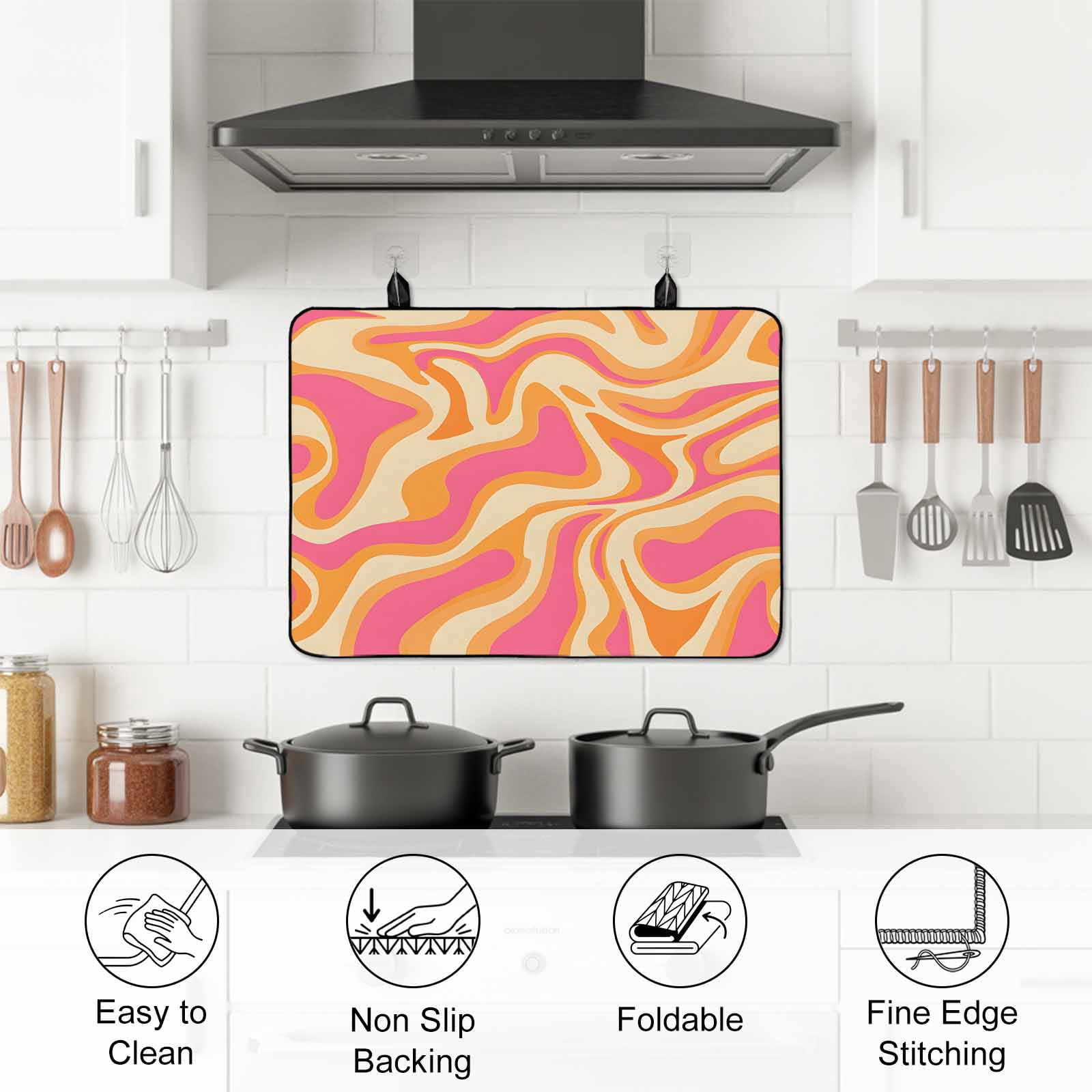 Pink Orange Stove Top Cover for Electric Stove, Heat-proof & Non Slip Glass Top Stove Cover Protector, Art Abstract Modern Geometric Kitchen Flat Cooktop Rubber Mat 24x21 Inches