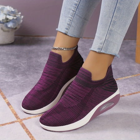 

ASWMXR Women‘s Solid Color Platform Sneakers - Slip On Low-top Round Toe Non-slip Knit Breathable Shoes