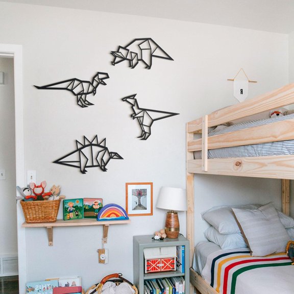 SUSSEXHOME Dinosaurs Metal Wall Art - Dino Decor for Kids Room or Nursery, Unique Dinosaur-Themed Home Decor, Modern Style (Set of 4)