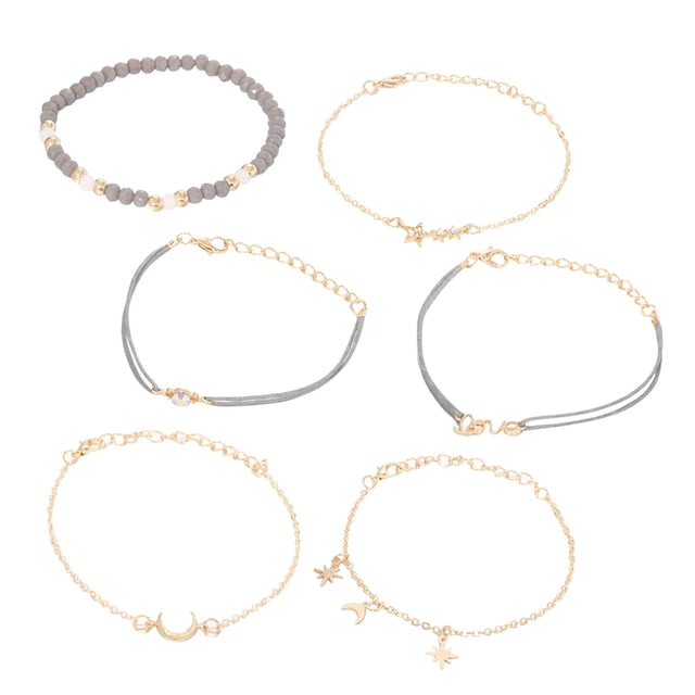 Conjunto de 6 pulseras boho para mujer con forma de estrella y luna, pulseras tipo esclava y brazalete, conjunto de joyas para mujer y niña