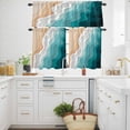 thumbnail image 3 of Summer Beach Teal Green Water Ripple Curtain Tier and Valance Set 3 Piece, Abstract Geometric 3-inch Rod Pocket Window Tier Curtains Valance for Kitchen Living Room, 3 of 9