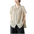 thumbnail image 2 of Giftesty Blouses for Women Dressy Casual Women's Casual Loose Solid Color Versatile Short Sleeved Cotton Linen Shirt, 2 of 6