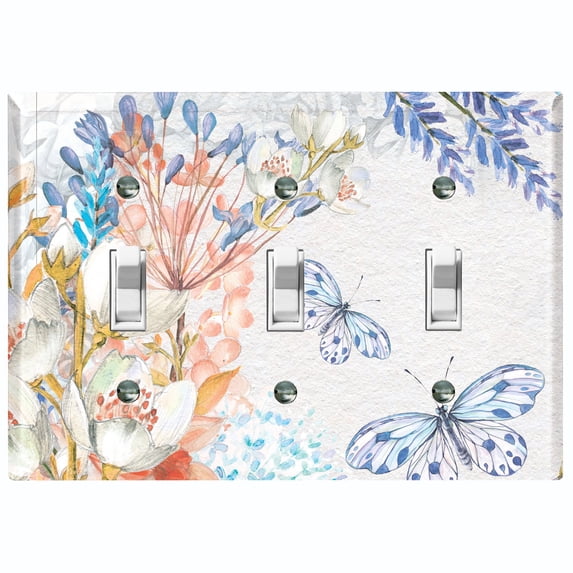 Metal Light Switch Plate Cover Mystical Floral Butterfly Garden Sketch FLW119