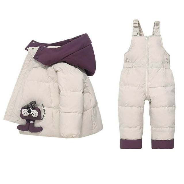Children Overalls Down Jacket 2 Piece Set for Winter Outerwear Ski Suit