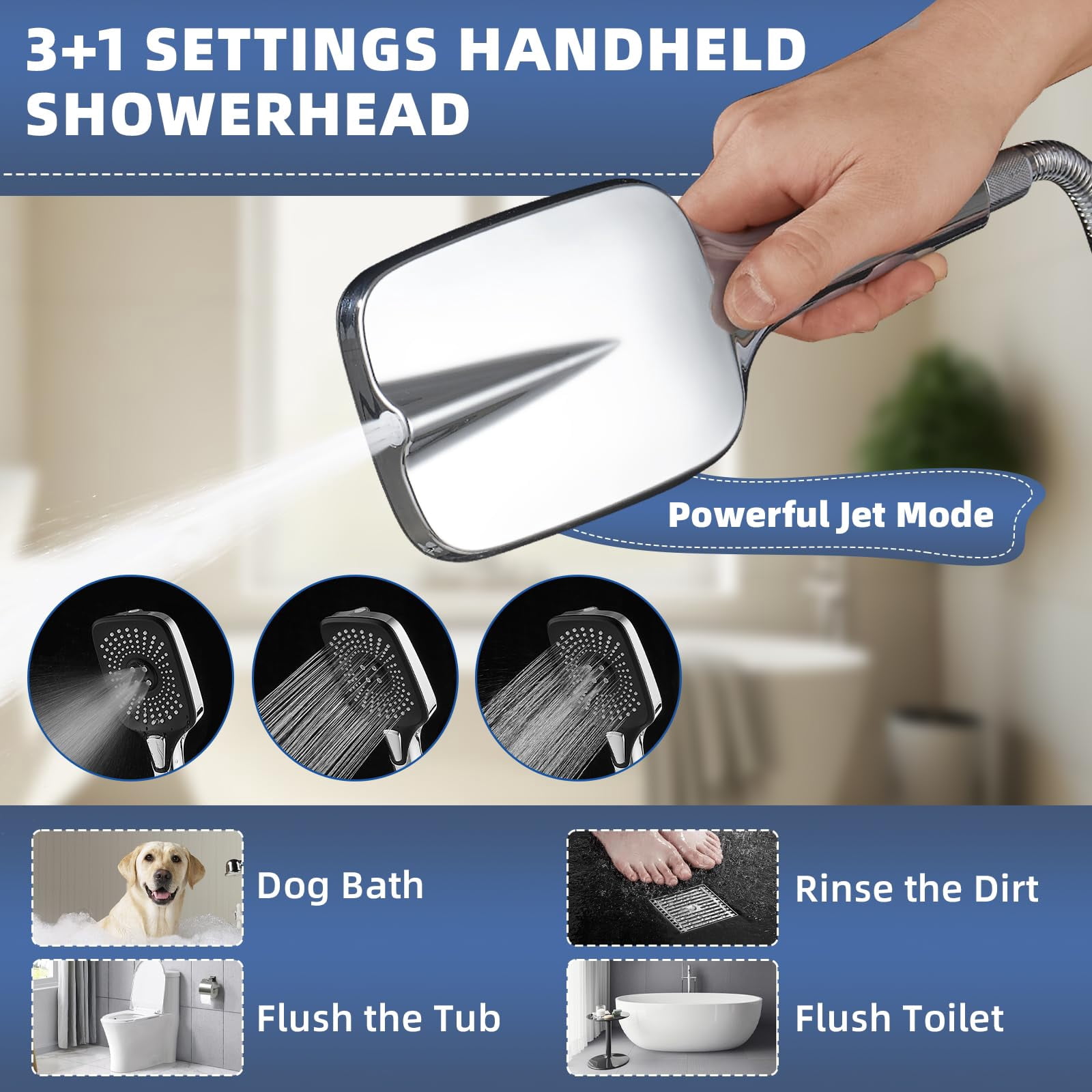 12" High Rain/rainfall Shower Heads With Handheld Spray Combo (3+1 Settings & Built-in Power Wash Mode)  Double/dual Head - Height/angle Adjustable(polished Chrome)