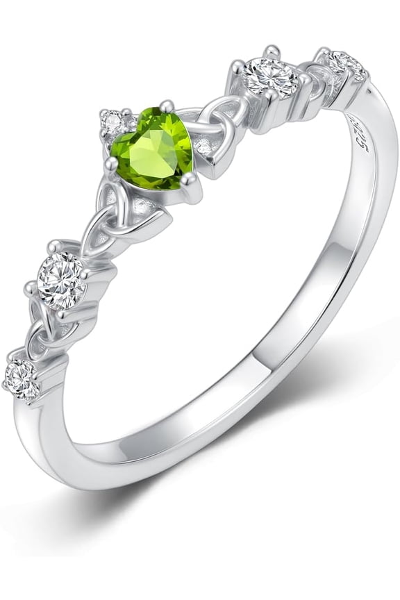 Claddagh Peridot Birthstone Ring 925 Sterling Silver Irish Claddagh Trinity Knot Celtic Wedding Promise Ring with August Birthstone Irish Lucky Jewelry Gifts for Women Mom Her#8